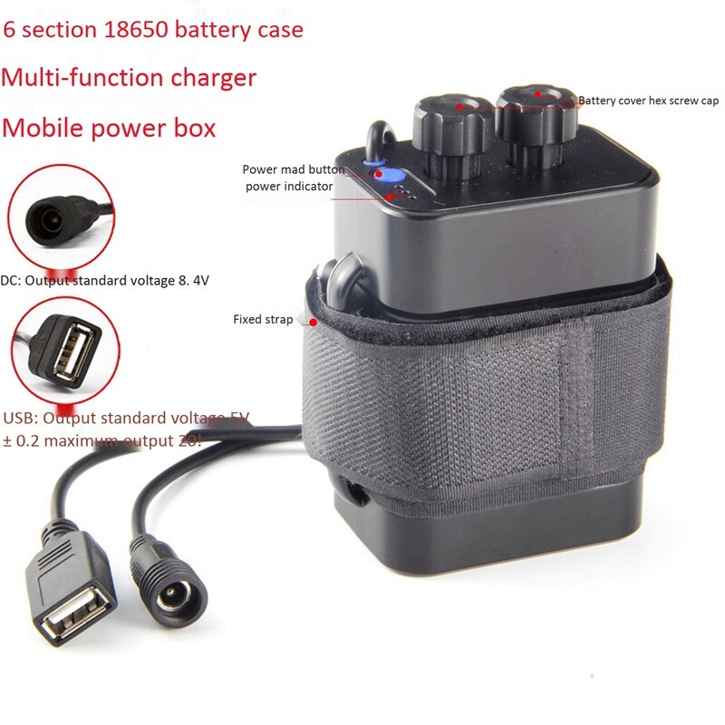 6 Section 18650 Waterproof Battery Case 18650 Battery Pack 5VUSB/8.4VDC Dual Interface 18650 Waterproof Battery Box