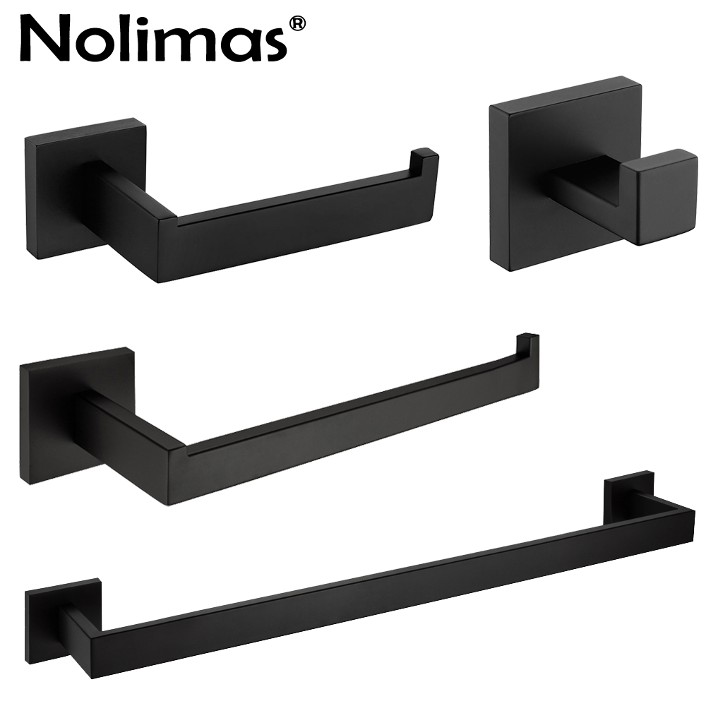 Accesorios de baño de acero inoxidable negro mate, conjunto de ganchos para bata, toallero, toallero y soporte para papel higiénico