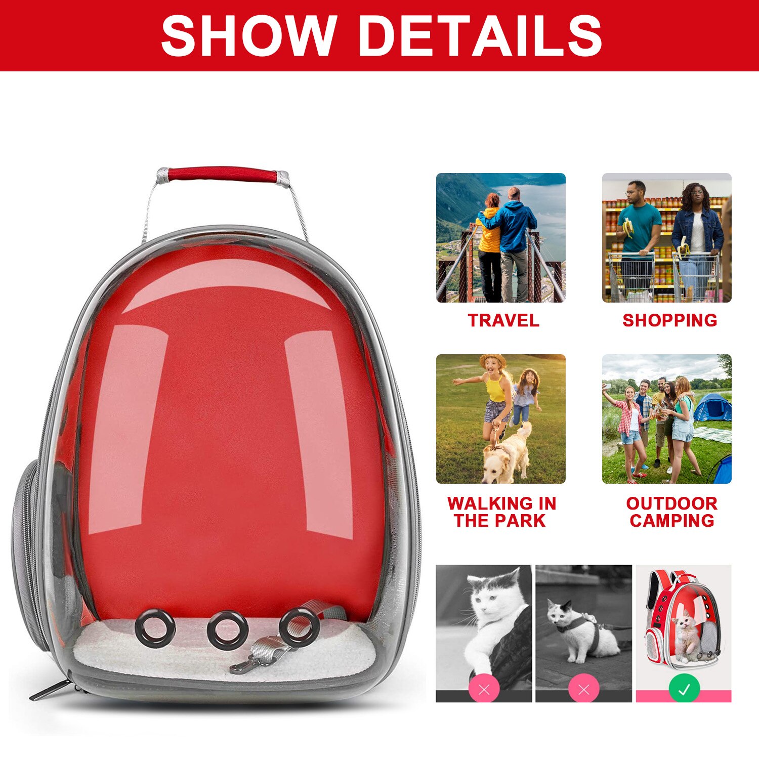 Cat Bag Pet Carrier Backpack Bubble Arc Clear Window Little Dog Airline-Approved, for Travel, Hiking, &amp; Outdoor Use