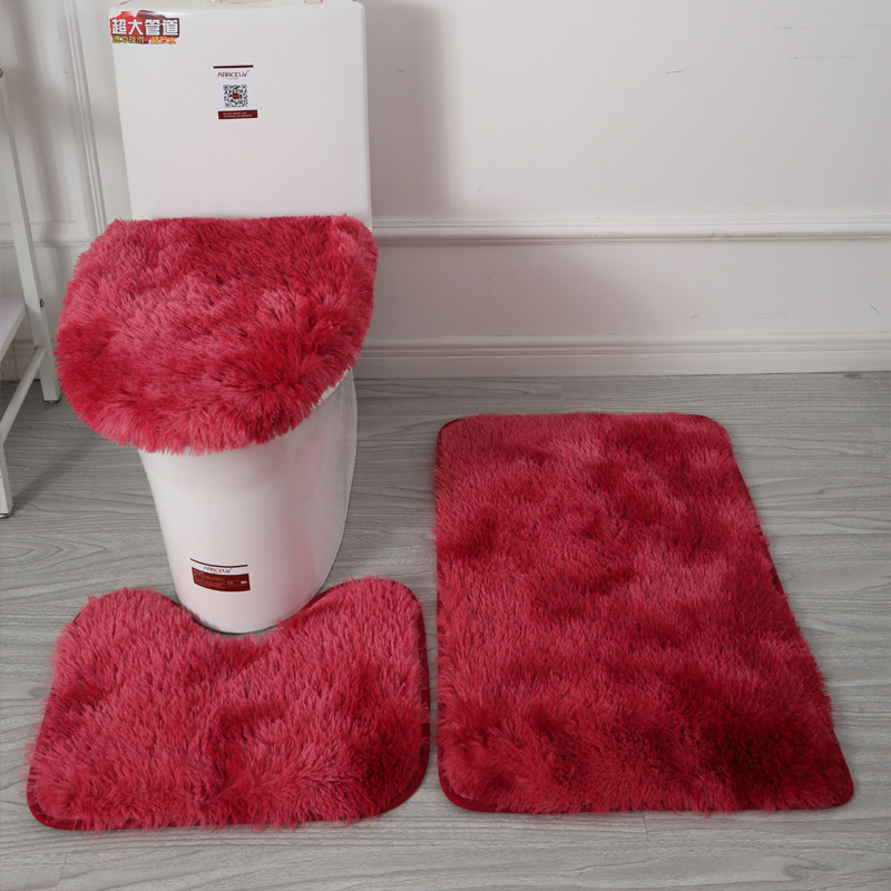 3pcs/set Tie-Dye Colorful Bathroom Mat Set Non-slip Bath WC Carpets Rectangle U-shape Bathroom Toilet Rugs And Lid Cover Kit: wine red