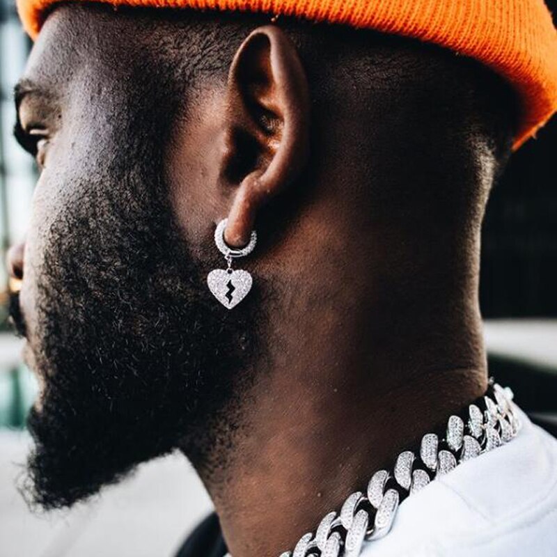 2022 kesän sydän roikkuu charmi vanne korvakoru miehille naisille jään ulkona bling hip hop geometrinen roikkuu cz sydämet korvakoru korut