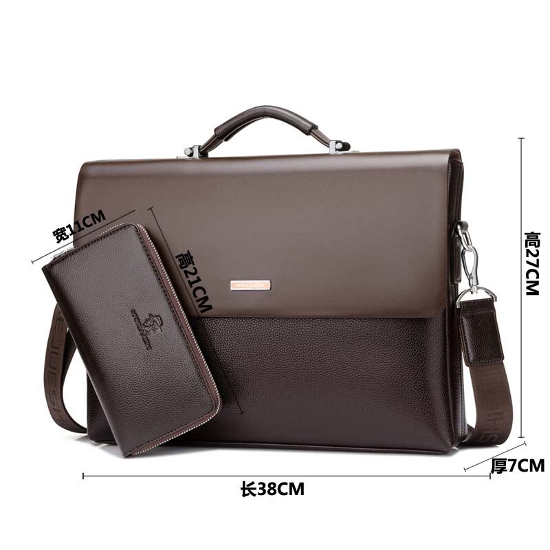 Men's Briefcase Portfolio Men's bag over the shoulder Laptop bags pu Leather Shoulder bag office Belt bag Messenger: brown