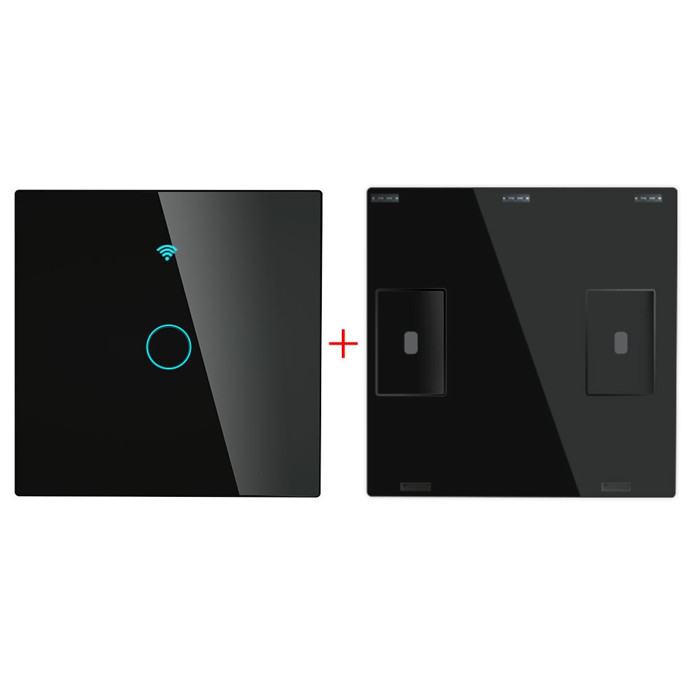Interruptor inalámbrico de pared con Panel de vidrio, mando a distancia, funciona con WiFi, receptor de interruptor adhesivo, RF433 MHz: 1 Gang Black