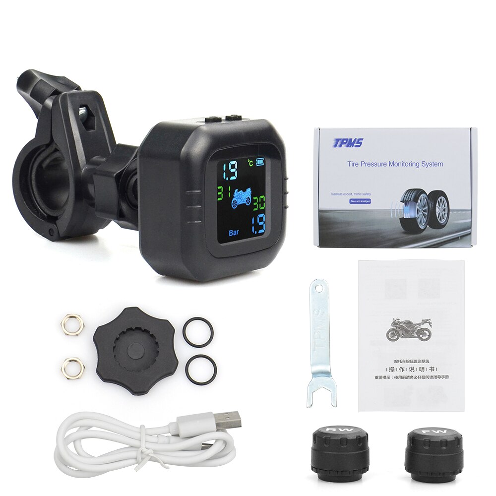 Wireless LCD Motorcycle Tire Pressure Monitoring System TPMS 2External Sensor Realtime Monitor Abnormal Alarm Moto Tyre Tool PSI