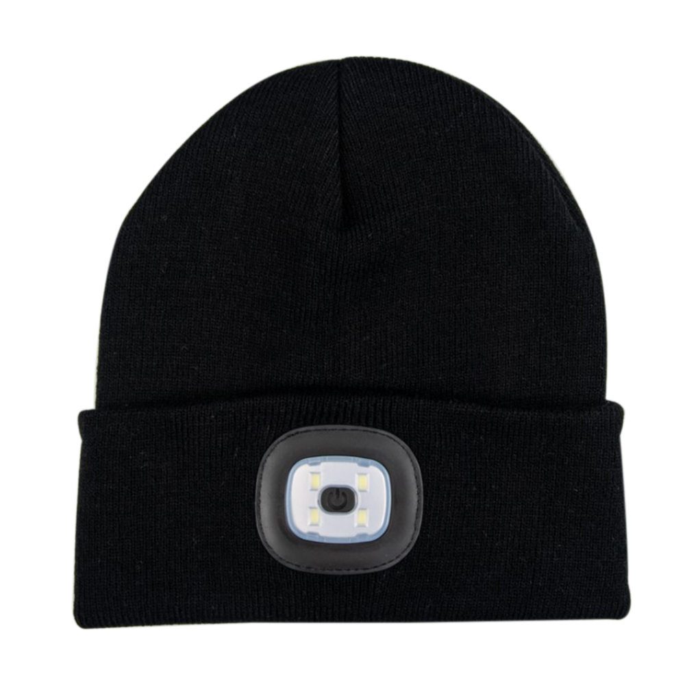 Unisex Kintted Hoed Ingebouwde 4 Stuks Led-verlichting Herfst Winter Warm Beanie Cap Outdoor Zaklamp Lamp Voor Camping Vissen Running: Black