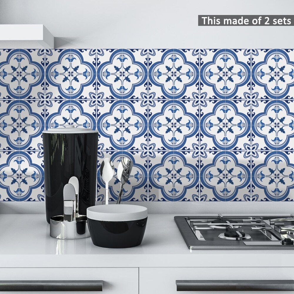 Tofok portugal blå mønster vinyl wallstickers selvklæbende gør-det-selv badeværelse køkken keramiske fliser gulvklistermærker boligindretning