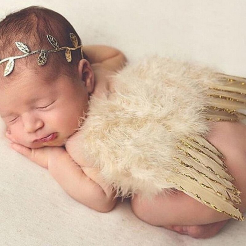 Lovely Baby Photography Props Infant Girls White Angel Feather Wings Wing Set Costume + Headbands Kids Outfit Photo Prop
