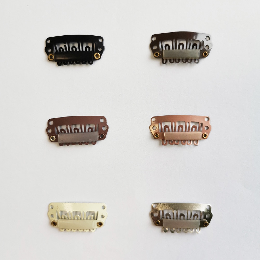 20pcs 2.8cm 6 teeth U Shape Snap Clips for Hair Extensions Wig Berets Caps Fix Clip-on Clips with Rubber BB Clips For Toupee DIY