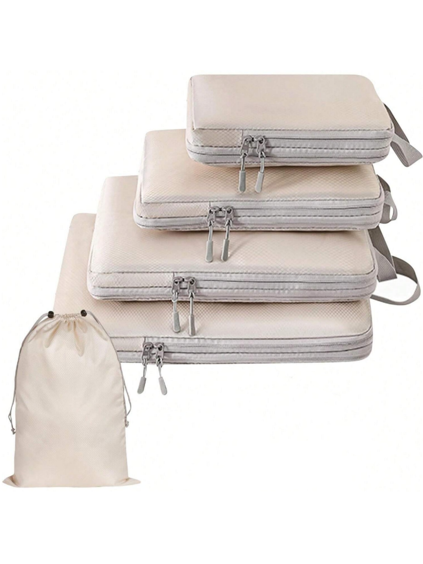Set/6 stuks samendrukbare verpakking reisopbergtas kubussen waterdichte koffer nylon draagbaar met handtas bagage-organizer: Khaki
