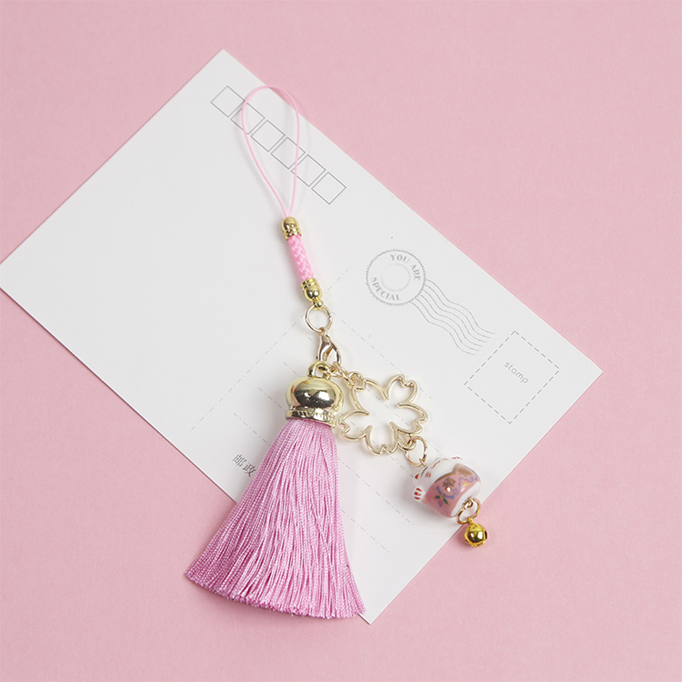 Lindo cinto para smartphone, cinto para iphone, samsung, decoração, flor de cereja, borla, sino do telefone móvel: B
