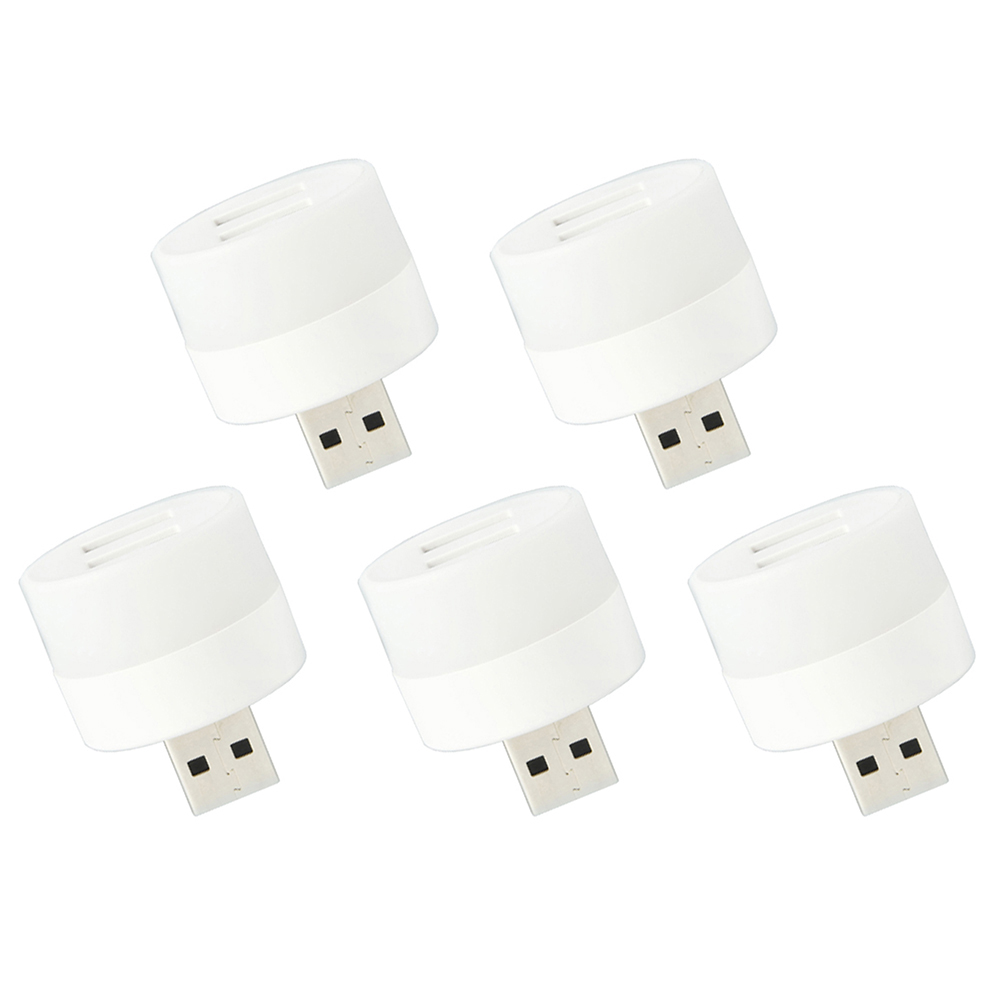 Extensor USB de 1 a 5 piezas con luz LED nocturna, Lámpara decorativa, iluminación de emergencia, PC Universal, luz blanca y amarilla: White 5PCS