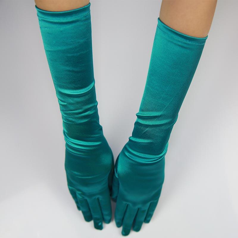 Teal Long Satin Finger Gloves Bridal Dance Green Gloves For Special Occasion Evening Party gelinlik eldiveni