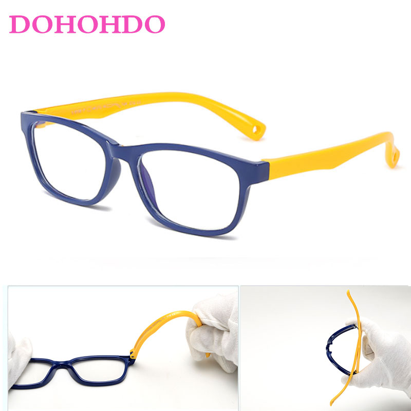 DOHOHDO 2022 Flexible Kids Eyeglasses Frame Glasses For Child Boys Girls Degree Myopia Optical Frames With Lanyard Square