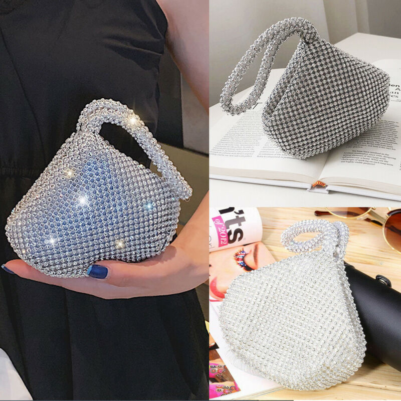 Dame rhinestone nydelig glitter clutch bag veske veske kveld ballfest