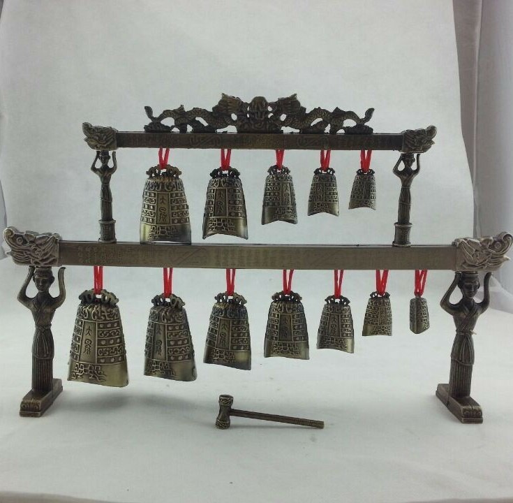 instrumento Musical chino tradicional Bian Zhong adorno artesanal antiguo campana bronce decorativo doble capa