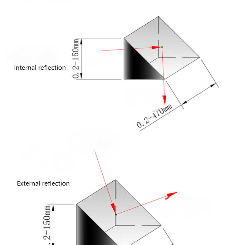 Right Angle Triangular Prism 50Mm 40mm 30mm 25mm 20mm 15mm External Reflective Optical Glass with Aluminum Coating Custom