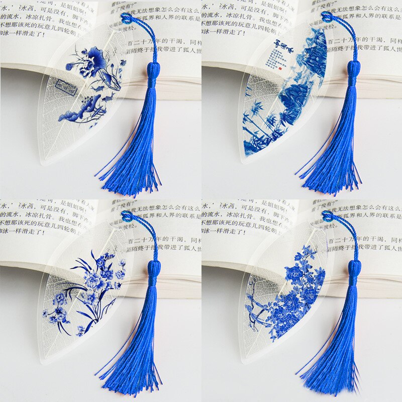 Waterproof Transparent PVC Plastic bookmarks Chinese style bookmark Tassel Bookmarks Collectibles leaf Vein bookmark