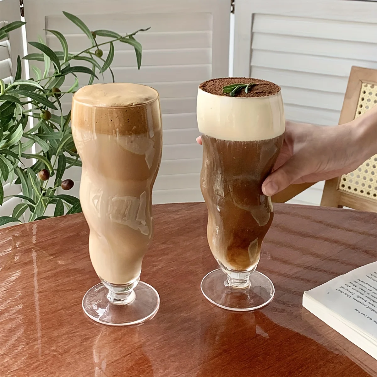 1pc 18oz bølget buet glaskop gennemsigtig tyk glastumbler personlighed kold drik juice kaffekrus genanvendeligt glas