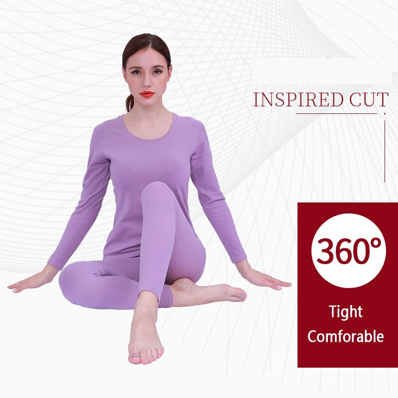 Perfering 2 Piece Plus Size M-2XL Thermal Underwear Women Winter Clothes Warm Suit Long Johns