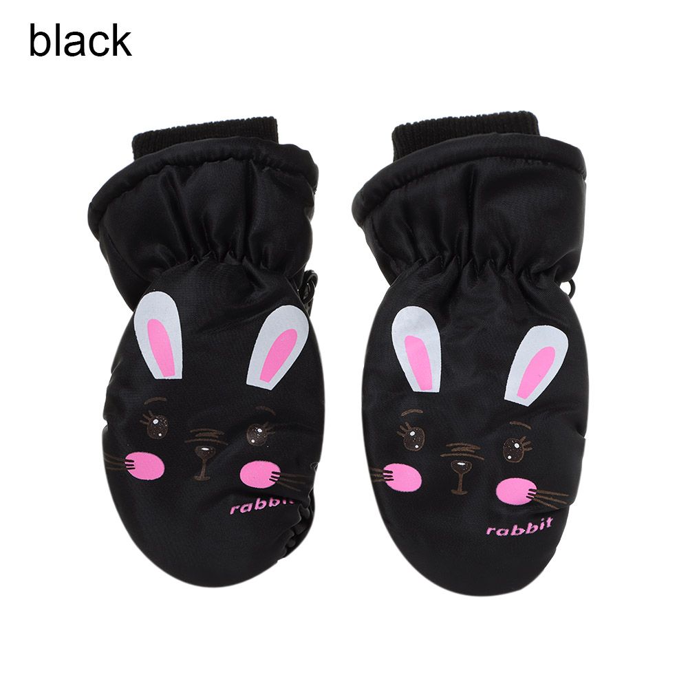 Gants de Ski antidérapants pour enfants de 0 à 5 ans, moufles de sport épaisses et chaudes avec dessin animé lapin, imperméables et mignonnes pour l&#39;hiver en plein air: black