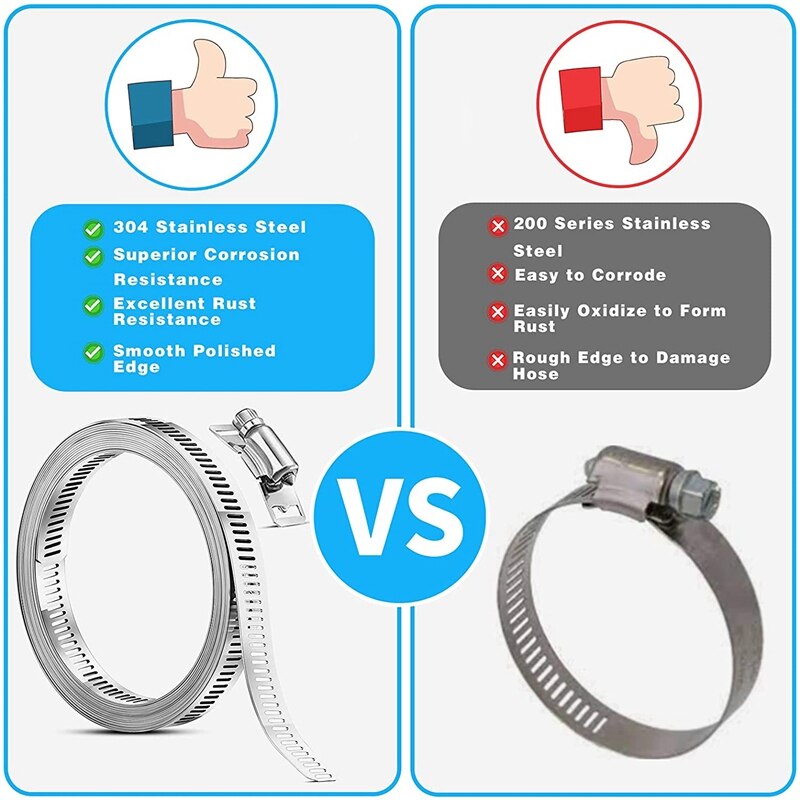304 Stainless Steel Worm Clamp Hose Clamp Strap with Fasteners Adjustable DIY Pipe Hose Clamp Ducting Clamp