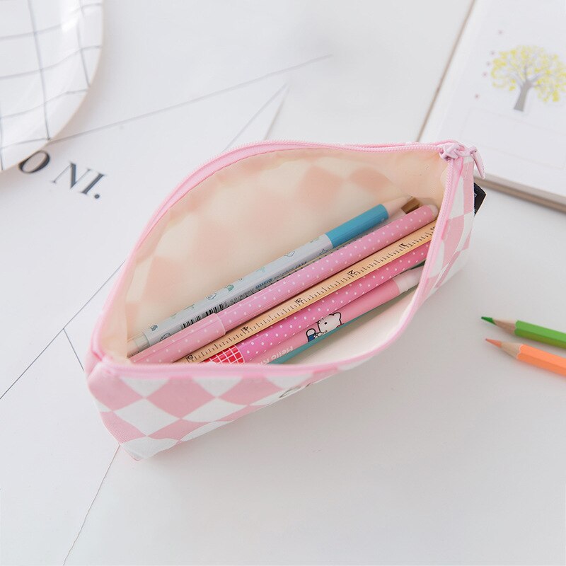 1 Pcs/Verkoop Beknopte Kawaii Etui Leuke Roze Ruit Patroon Schoolbenodigdheden Briefpapier Pennenbakje Potlood Tas