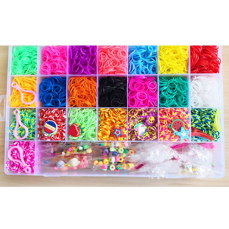 10000pc Rubber Loom Bands Set Box DIY Toys Bracelet Silicone Elastic Bands Weave Loom Bands Toy Tool AccessoriesABC Stickers