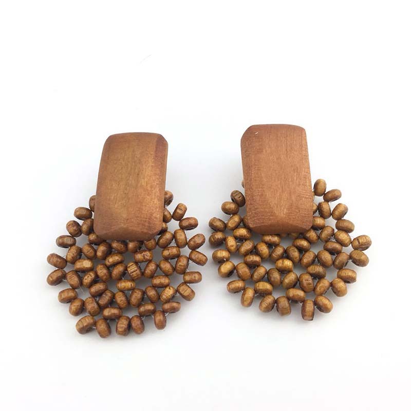 Boucles d&#39;oreilles pendantes en bois, bambou et rotin, faites à la main, bijoux tendance pour la plage, de Boutique: 1