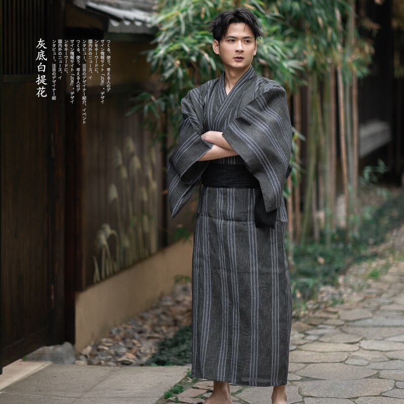 Traditionele Japanse Kimono Mode Yukata Zomer Mannen Lange Gewaden Met Riem 95% Katoen Pyjama Set Mannelijke Nachtkleding Badjas: 13 / M