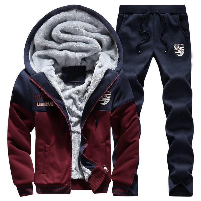 Winter trainingspak fleece hoodies heren casual hardloopsets warme sweatshirts heren dikker sportkleding 2pc jas + broek