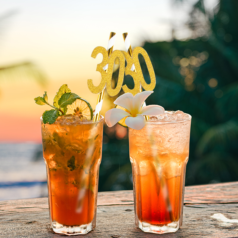 10 cannucce di carta a strisce dorate 30° 40° 50° 60° compleanno cannucce per adulti 30 40 50 anni anniversario di compleanno