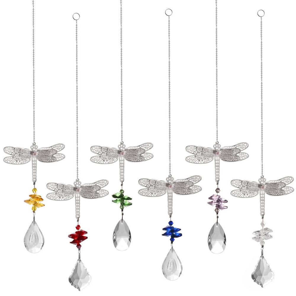 Set 6 Crystal Dragonfly Mentale Suncatcher Regenboog Glazen Kralen Yard Tuin Opknoping Hanger Thuis Bruiloft Xams Decor