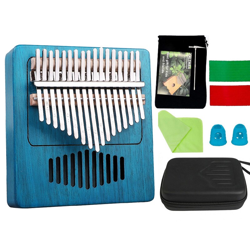 Portátil Piano 17 teclas Piano de pulgar Kalimba de placa única de de madera de caoba cuerpo instrumento Musical: blue radio-case