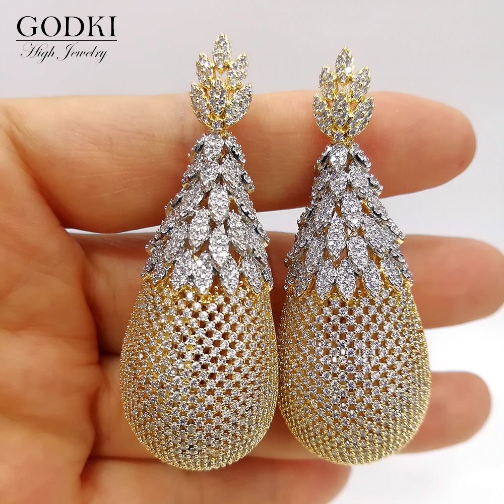 GODKI luxe ananas boucles d'oreilles goutte pour les femmes de mariage zircon cubique Dubai boucles d'oreilles de mariée bijoux fantaisie fête d'été