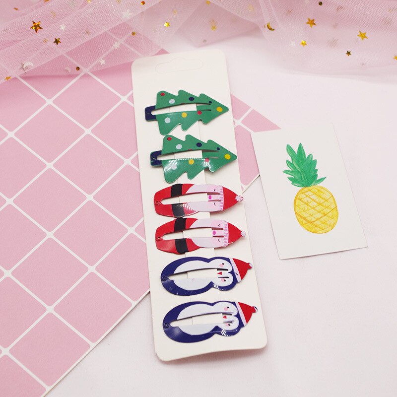 Accessoires pour cheveux 6 pièces/ensemble | Nouveaux accessoires pour enfants, couvre-chef ananas Fruit épingles à cheveux dessin animé sirène cheval arc-en-ciel, pince pour filles: Gris clair