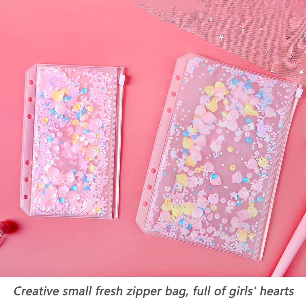 5Pcs Cute Folder Binder Pouch School Student Girls Sequins 6 Holes Refill Organiser for Binder Planner Diary Notebook File