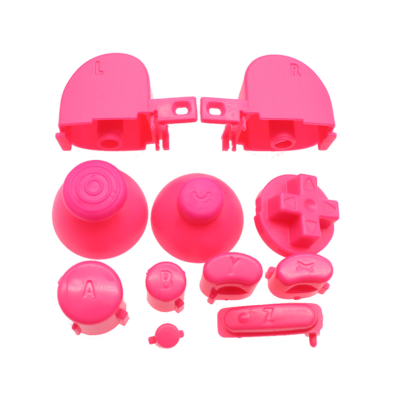 1 Juego de teclas de botón con tapa analógica de 21 colores, botones Y X A B Z para controlador Nintend Gamecube, controlador de Joystick: Rojo rosado