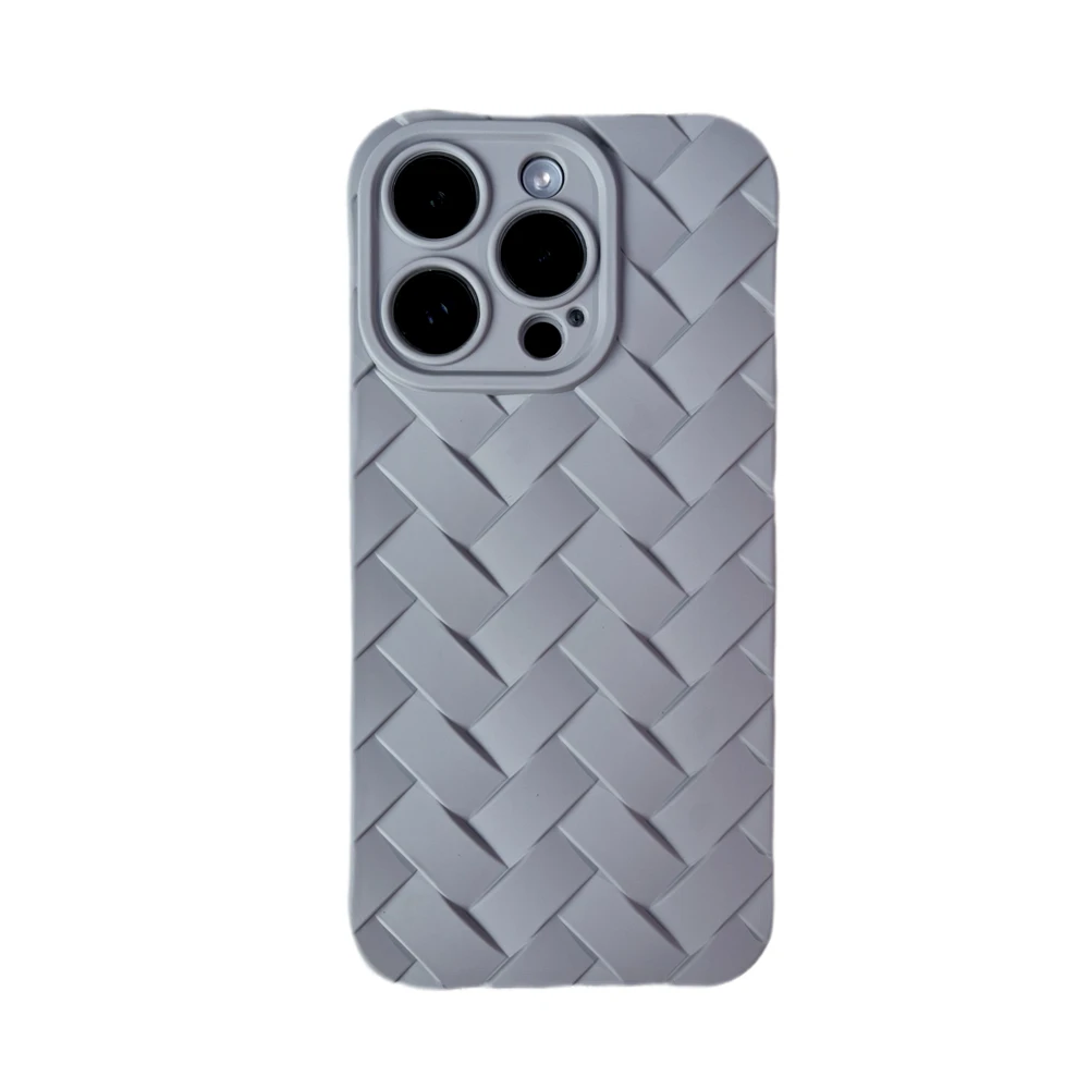 Funda suave de TPU con patrón tejido multicolor para iPhone 15, 14, 13, 12, 11 Pro Max, 14, 15 Plus, funda protectora a prueba de golpes para teléfono: Para iPhone 12 Pro / Gris