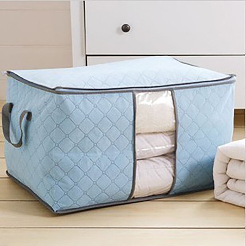 Foldning opbevaring arrangør dynetaske under sengetøj tæppe opbevaringsposer bærbare ikke-vævede ryddelige hjem støvtæt opbevaringsboks: Blå