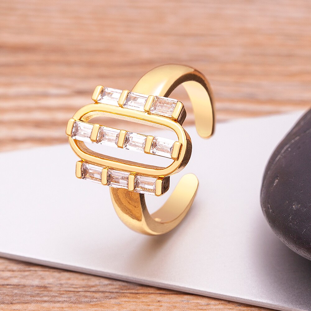 Bague de fiançailles en forme de X pour femmes, anneau de luxe, pavé de Zircon couleur or, bijoux élégants simples, ouvert, réglable, offre spéciale