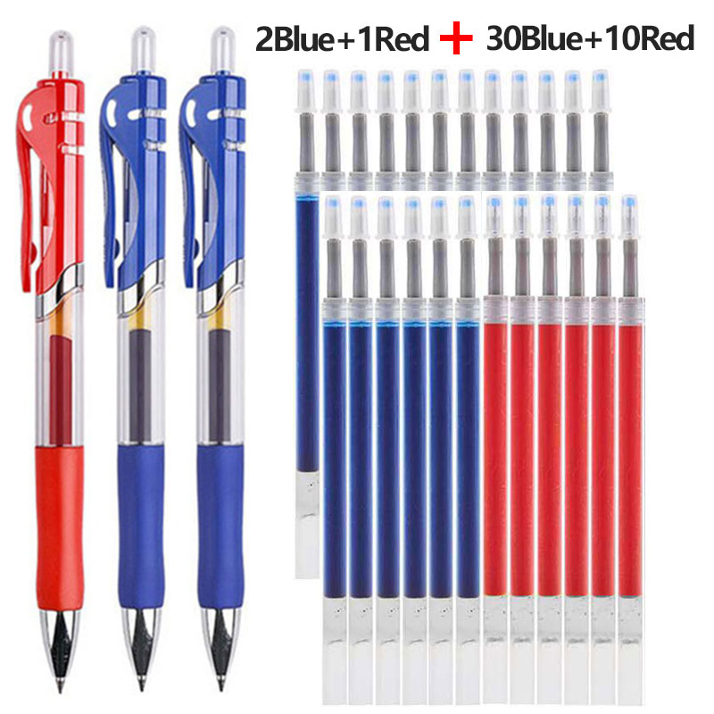Juego de 43 Uds de bolígrafos y recambios de Gel, papelería, bolígrafo de escritura Kawaii, tinta negra/roja/azul, bolígrafo azul de 0,5mm, suministros escolares de oficina: Borgoña