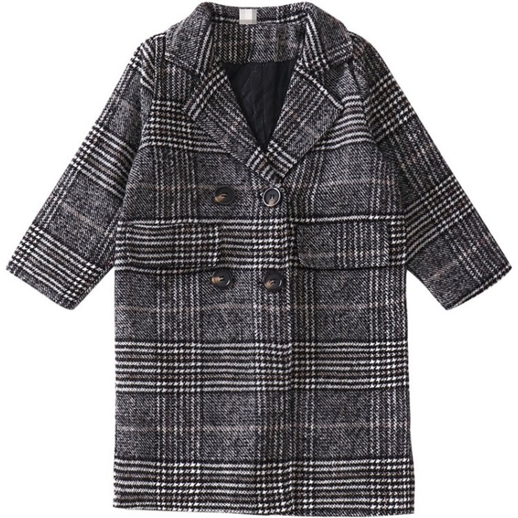 Del bambino della ragazza di Modo del Plaid Cappotto di Lana Per Le Ragazze Doppio-petto Bambini Della Tuta Sportiva di Autunno di Spessore Vestiti Invernali Per Le Ragazze