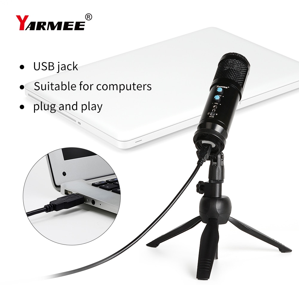 Yarmee datamaskin usb mikrofon for pc bærbar datamaskin bruk i sangopptak møte armstativ for mikrofon