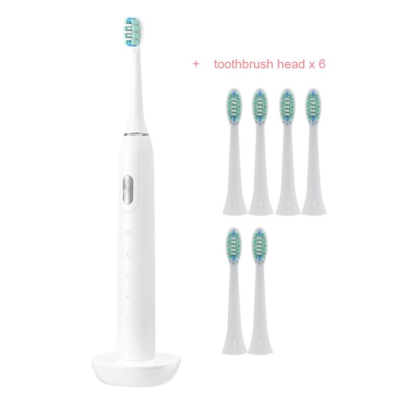 Cepillo de dientes eléctrico para adulto, cepillo de dientes eléctrico sónico con batería de 2000mAh para 90 días, carga USB, resistente al agua, 45000 veces/min: White 6 brush head