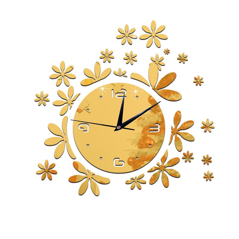 Personality flower acrylic mirror wall clock Children's room home home study bedroom living room wall decoration wall clock