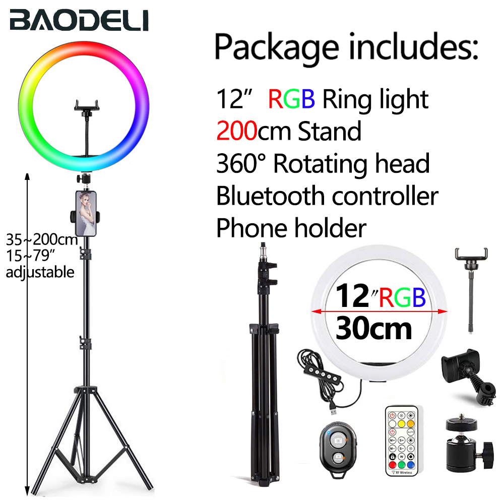 Anillo de luz Led para Selfie, lámpara de luz de relleno circular de 30cm, 12 pulgadas, con trípode y soporte para teléfono