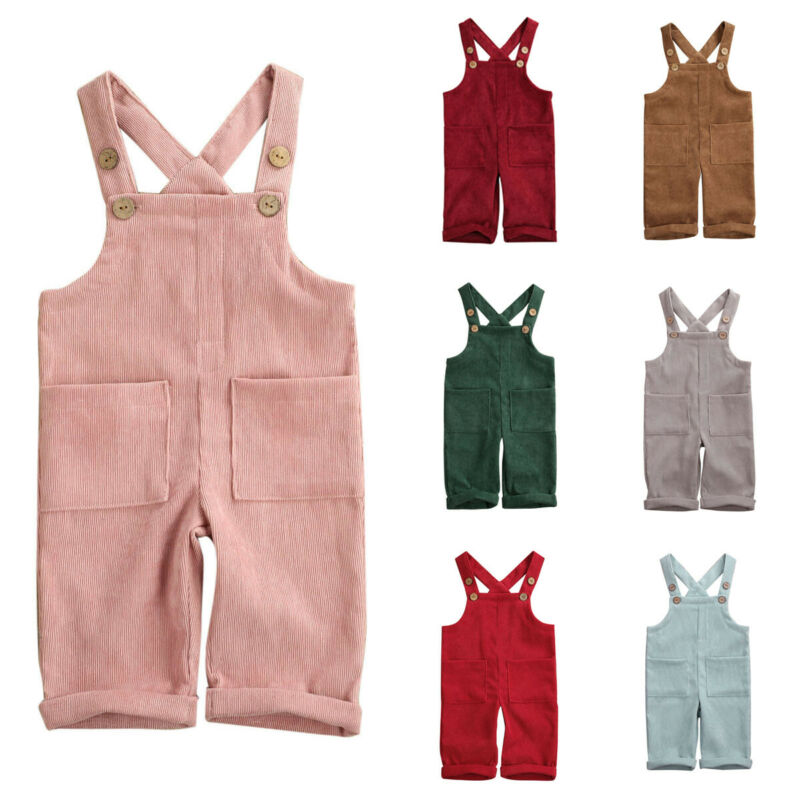 Au småbørn barn baby dreng pige fløjlsbukser jumpsuit smækbukser overalls tøj 0-5t