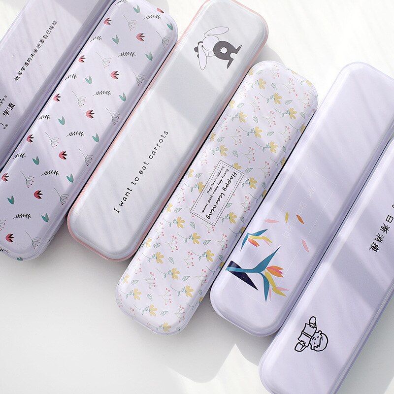 Simple Small Metal Pencil Case Stationery Iron Tinplate Tin Pencil Box Cartoon Pen Bag School Student Learning Stationery