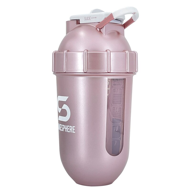 ShakeSphere Tumbler VIEW Protein Shaker Mixing Bottle with Side Window, 24oz Protein Shake Mixers Protein Blender Bottle: Matte RoseGold White