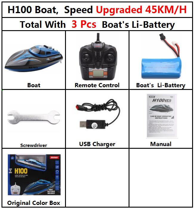 Upgraded 2.4GHz 4CH Remote Control RC High Speed Boat Skytech H100 Racing Speed Boat With LCD Screen Toys For Kids Children: 45kmH H100 3b Box